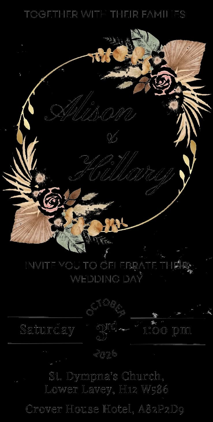 Alison & Hillary wedding invitation — Saturday 3rd October 2026